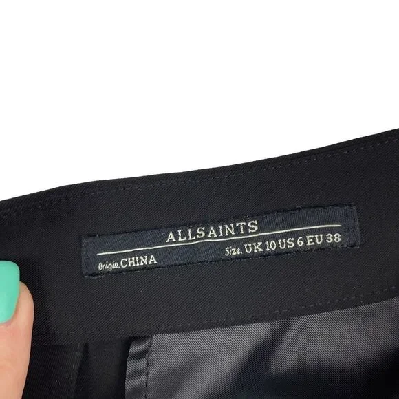 All Saints Dala Trousers Slacks Career Pants Pleated Black Womens Size 6 Tapered - Picture 12 of 13